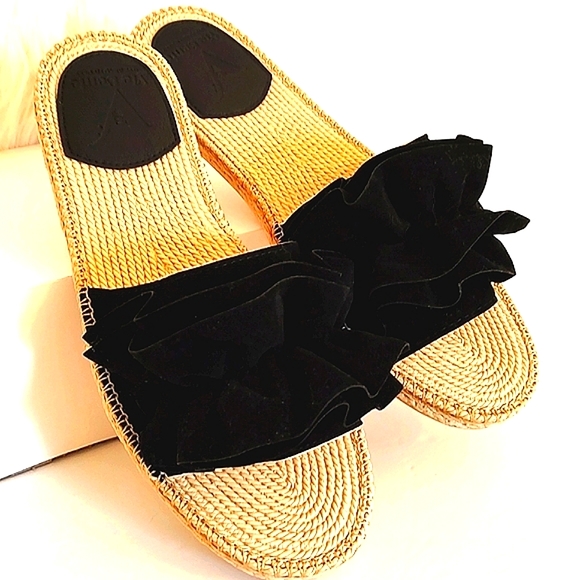 Vie Benie Womens Flat Slip On Ruffle Front Raffia Sole Sandals/Size 40 - Picture 2 of 9